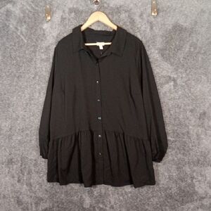 Logo Goldstein Button Down Liquid Knit Bkack Office Work Casual Womens Size 2X